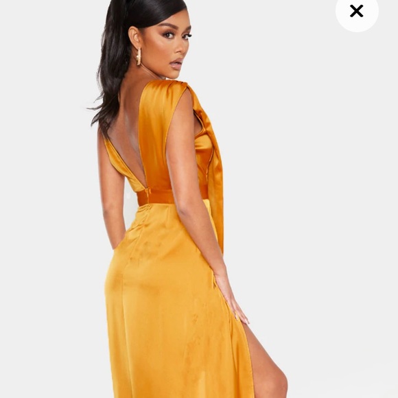 Mustard Asymmetric Drape Detail Maxi Dress - Picture 4 of 7
